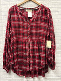 Size 1X Ladies Red Plaid westbound Blouse