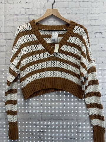 Size Small Ladies Brown Stripe Aerie Sweater