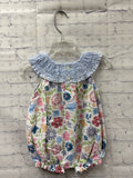 Size 6-9 Months Girl's Blue Floral Mudpie Onesie
