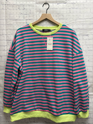 Size Large Ladies Pink Stripe Sweatshirt