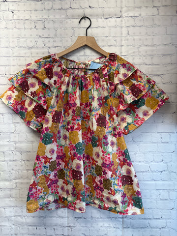 Size Large Ladies Multi-Color Floral Entro Blouse