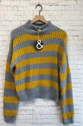 Size Medium Ladies Blue Stripe Sweater
