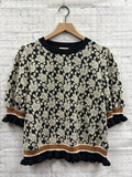 Size Medium Ladies Black Floral BIBI Blouse