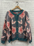 Size Medium Ladies Blue Floral Polagram Cardigan