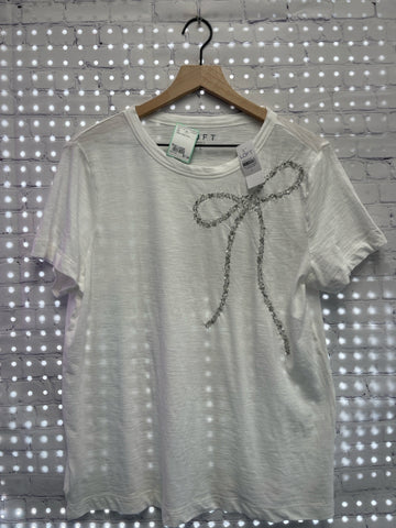 Size Large Ladies White Print Loft Top