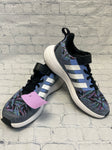 Size 3 Girl's Black Print Adidas Tennis Shoe