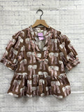 Size Small Ladies Brown Print Entro Blouse