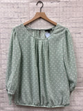 Size Large Ladies Mint Green Polka Dot Blouse