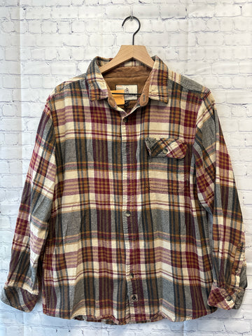 Size Medium Ladies Tan Plaid Blouse