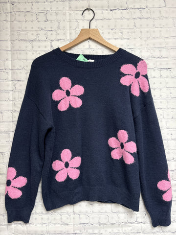 Size Small Ladies Navy Floral Sweater