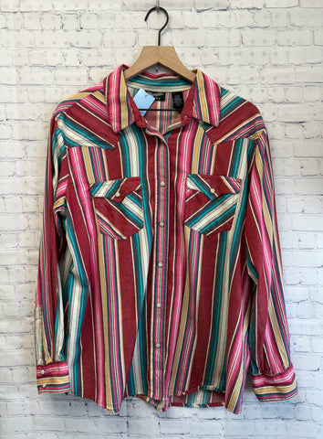 Size Large Ladies Red Stripe Wrangler Blouse