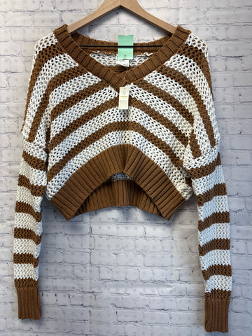 Size Small Ladies Brown Stripe Aerie Sweater