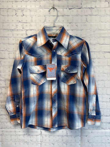 Size 6 Boy's Blue Plaid Cowboy Hardware Shirt