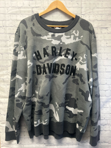 Size 2X Men's Gray Camoflage Harley Davidson Sweater