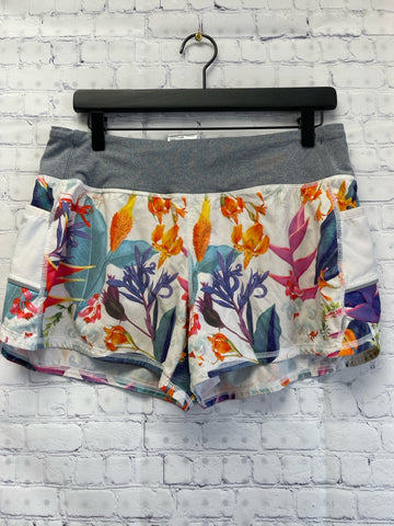 Size Medium Ladies White Floral Athleta Workout Shorts