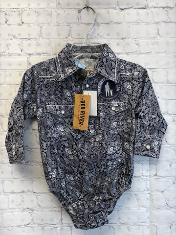 Size 6-9 Months Boy's Navy Paisley Onesie