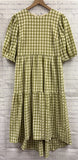 Size Medium Ladies Green Gingham Dress
