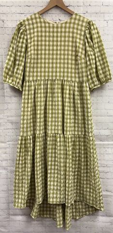 ladies green gingham dress Check Me Out Green Gingham Ruffle Collar Belted Maxi Dress