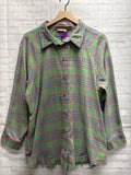 Size 1X Ladies Green Plaid EASEL Blouse