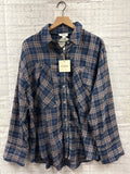 Size Large Ladies Navy Plaid Blouse